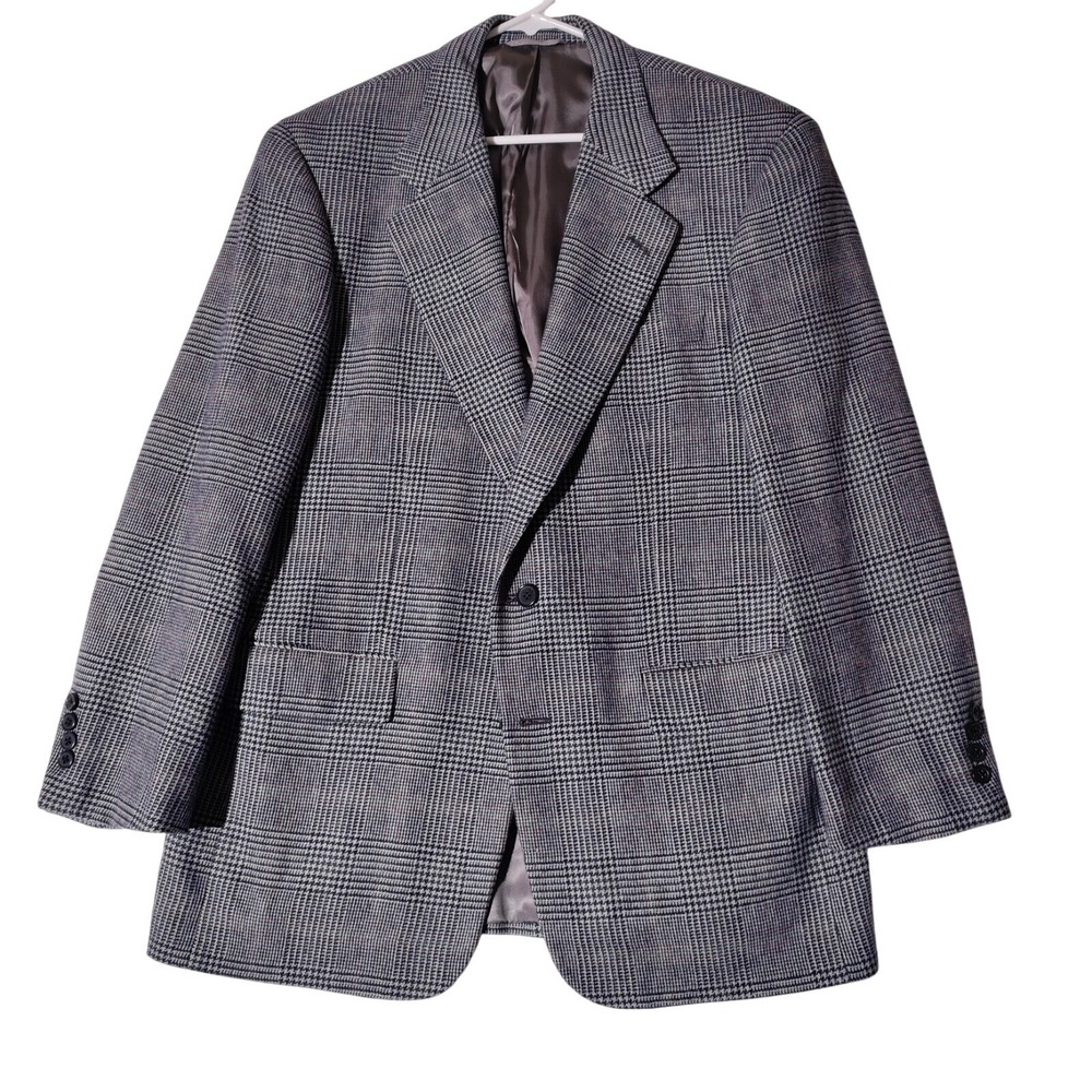 Cashmere Blazer Men's 41R Business Casual Sport Coat Suit Glen Check Gable